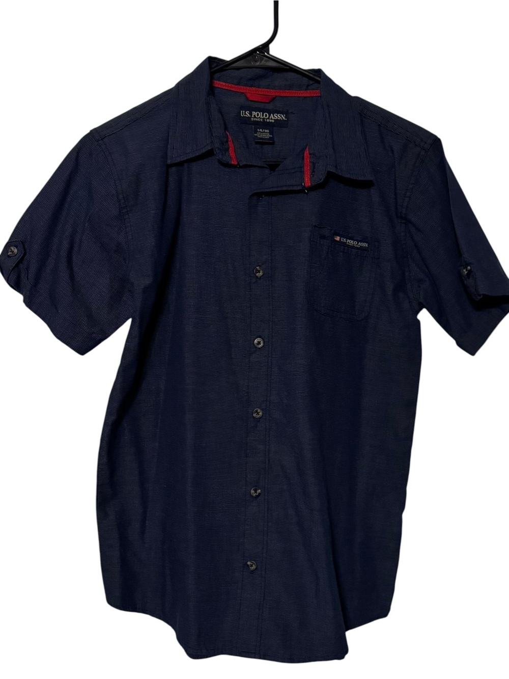 U.S. Polo Assn. Navy Short-Sleeve Button-Down Shirt with Red Trim